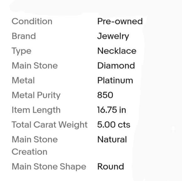 5 Carat Natural Diamond Necklace Platinum 850 Authentic Beautiful High Class - Picture 9 of 15